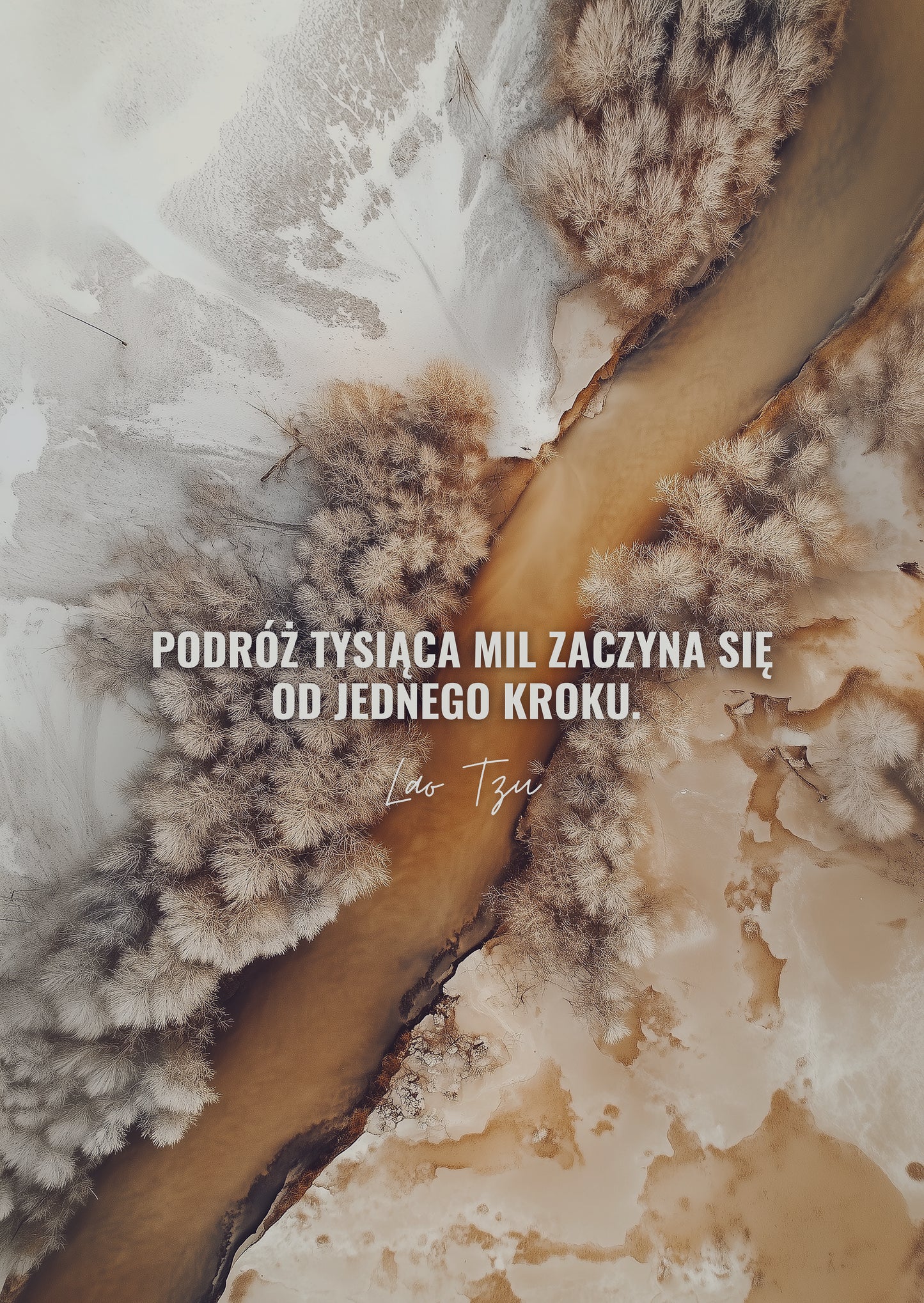 Plakat z cytatem Lao Tzu "Podróż tysiąca mil...".