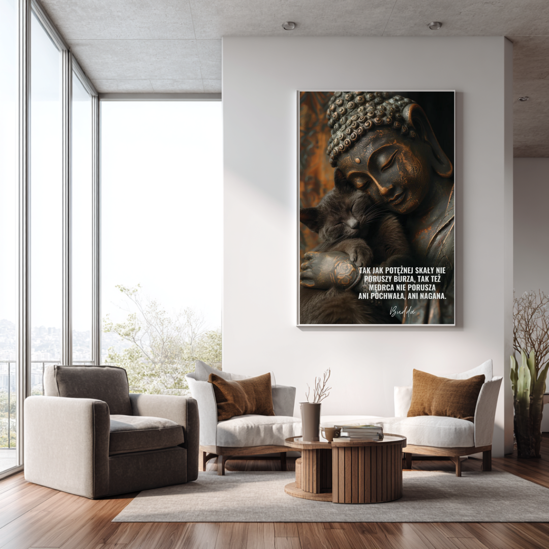 Plakat z cytatem Buddy "Tak jak potężnej skały nie...".